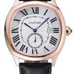 Cartier Drive De Cartier White Dial Gold Case Black Leather Bracelet 1454212
