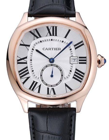 Cartier Drive De Cartier White Dial Gold Case Black Leather Bracelet 1454212