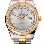 Swiss Rolex Day-Date White Dial Gold Diamond Case Two Tone Stainless Steel Bracelet 1453971