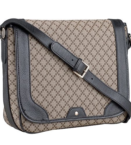 Gucci Canvas Medium Flap Messenger Bag Black Trim