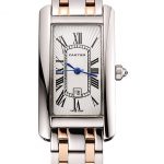 Cartier Tank Americaine 21mm White Dial Stainless Steel Case Two Tone Bracelet