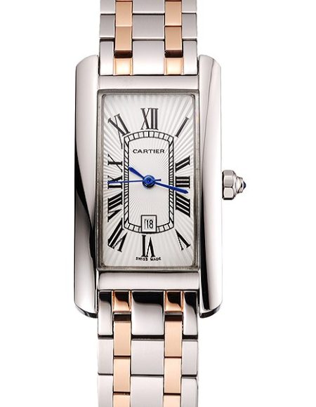 Cartier Tank Americaine 21mm White Dial Stainless Steel Case Two Tone Bracelet