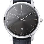 Swiss Vacheron Constantin Patrimony Grey Dial Silver Case Black Leather Bracelet 1454160