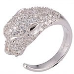 Cartier Replica Diamond Encrusted Leopard Head Sterling Silver Ring