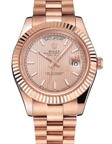 Swiss Rolex Day Date 40 Rose Gold Etched Dial Rose Gold Case And Bracelet