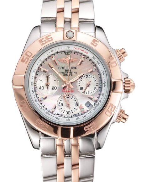 Breitling Chronomat Quartz Pearl Dial Rose Gold Bezel Stainless Steel Case Two Tone Bracelet