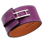Hermes Hapi Wide Ultraviolet Leather Silver Hardware Bracelet 700597