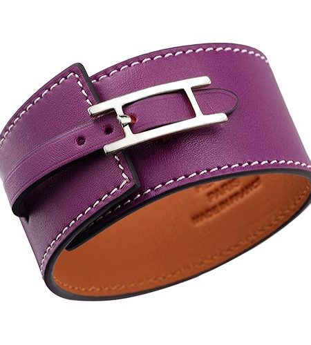 Hermes Hapi Wide Ultraviolet Leather Silver Hardware Bracelet 700597