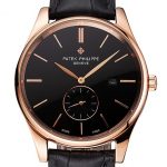 Patek Philippe Calatrava Date Black Dial Rose Gold Case Black Leather Strap