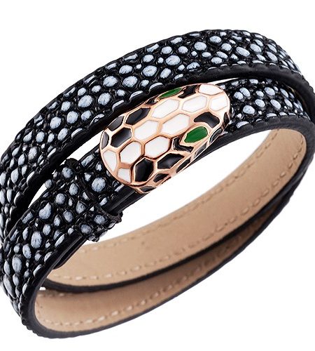 Bvlgari Serpenti Black & White Rose Gold Silver Hardware Bracelet 700530