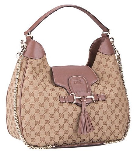 Gucci Emily GG Canvas Light Plum Leather Trim Hobo