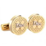 Christian Dior Cannage Motif Round Gold Cufflinks  700657