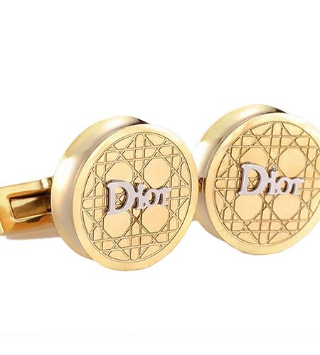 Christian Dior Cannage Motif Round Gold Cufflinks  700657