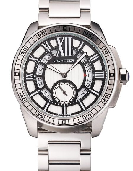 Cartier Calibre De Cartier Small Seconds Black And White Dial Stainless Steel Case And Bracelet
