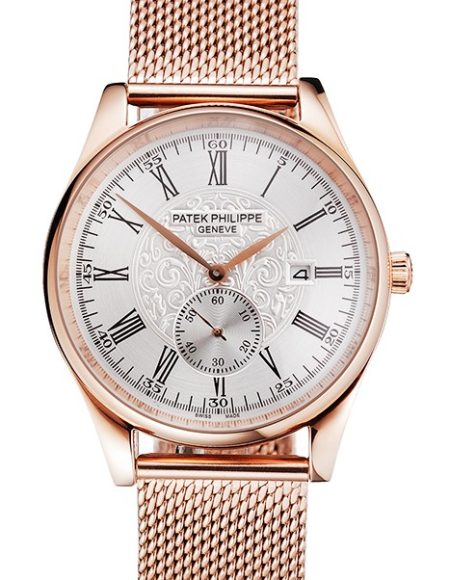 Patek Philippe Calatrava Small Seconds Silver Engraved Dial Rose Gold Case And Bracelet