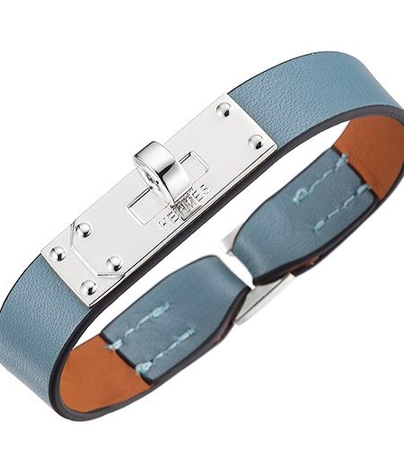 Hermes Micro Kelly Silver Hardware Bracelet Blue