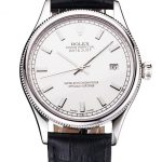 Swiss Rolex Datejust White Dial Stainless Steel Case Black Leather Strap