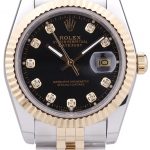 Rolex Datejust Black Dial Diamonds Ribbed Bezel 7453