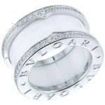 Bvlgari B.zero1 4-band white Ceramic center diamond silver ring 700844