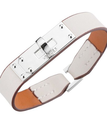 Hermes Micro Kelly Silver Hardware Bracelet White