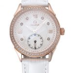 Omega DeVille Prestige White Dial Gold Diamond Case White Leather Bracelet  1454122