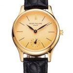 Patek Philippe Calatrava Gold Dial And Case Gold Case Black Leather Strap