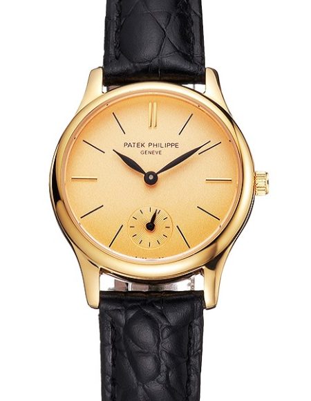 Patek Philippe Calatrava Gold Dial And Case Gold Case Black Leather Strap