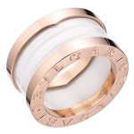 Bvlgari Replica White Ceramic Center Engraved Rose Gold Rimmed Ring
