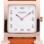 Hermes Heure H Rose Gold Bezel Orange Leather Strap White Dial 80234