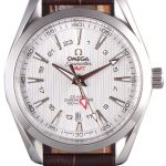 Omega Seamaster Silver Bezel with White Dial and Brown Leather Band  621573