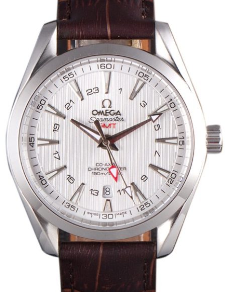 Omega Seamaster Silver Bezel with White Dial and Brown Leather Band  621573