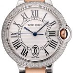 Swiss Ballon Blue De Cartier Diamond Steel Case White Dial Roman Numerals Two Tone Bracelet   622647