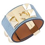 Hermes Replica Brass Stud Accent Blue Leather Bracelet
