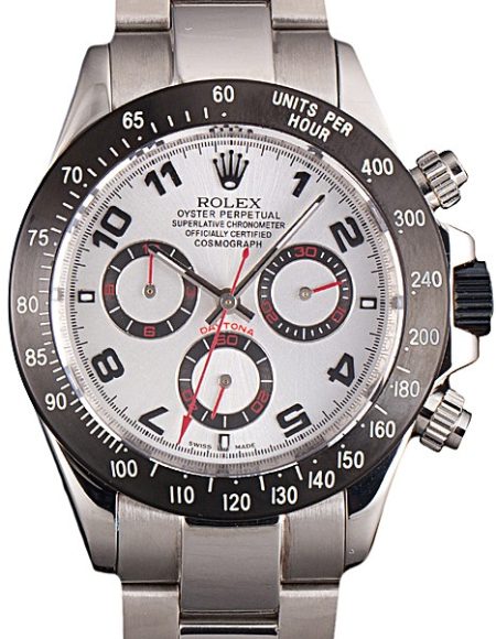 Rolex Daytona Stainless Steel Black Enameled Silver Dial