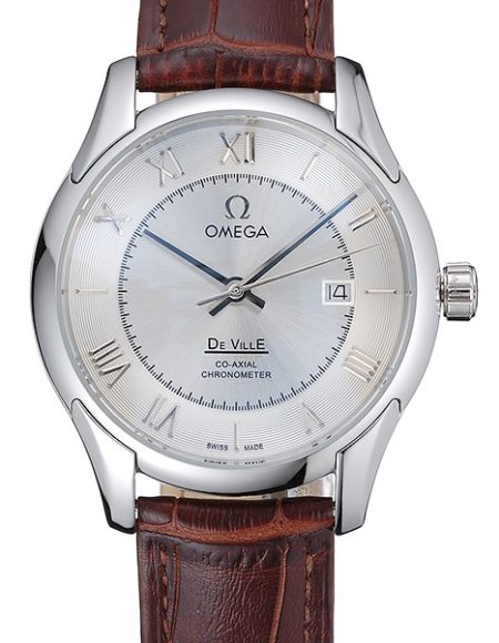 Omega DeVille Silver Dial Stainless Steel Case Brown Leather Strap  622830
