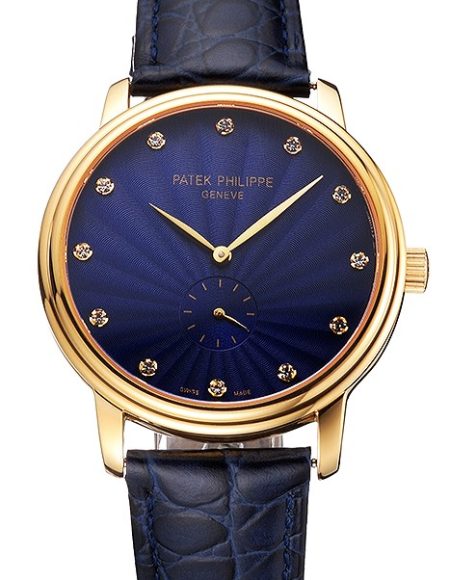 Patek Philippe Calatrava Blue Guilloche Dial Gold Case Blue Leather Strap