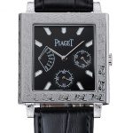 Piaget Emperador Limited Edition Black Dial Engraved Silver Case Black Leather Bracelet  1454136