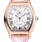 Cartier Tortue Perpetual Calendar White Dial Gold Case Pink Leather Strap