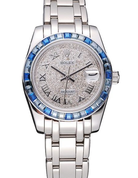 Rolex Datejust Diamond Dial Blue Jewels Bezel Stainless Steel Case And Bracelet  622834