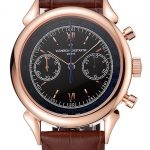 Swiss Vacheron Constantin Traditionnelle Chronograph Black Dial Gold Case Brown Leather Bracelet 1453995