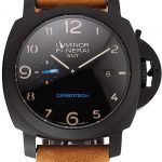 Swiss Panerai Luminor GMT Carbotech Black Dial Black Case Brown Leather Strap