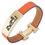 Hermes Replica Insignia Engraved Brass Trim Logo Clasp Slim Orange Leather Bracelet