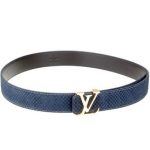 Louis Vuitton Replica Brass Logo Buckle Blue Suede Leather Belt