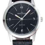 Jaeger LeCoultre Geophysic Black Dial Silver Case Black Leather Bracelet 1454041