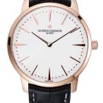 Swiss Vacheron Constantin Patrimony White Dial Rose Gold Case Black Leather Bracelet 1454165