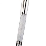 MontBlanc Slim Silver Rim White Enamel Ballpoint Pen With MB Engraved Silver Cap