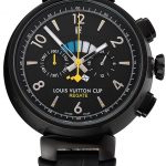 Louis Vuitton Tambour LV Cup Regate Black Dial Black PVD Case Black Leather Strap