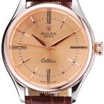 Rolex Cellini Gold Dial And Bezel Stainless Steel Case Brown Leather Strap  622840
