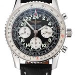 Swiss Breitling Navitimer Cosmonaute Black Dial Stainless Steel Case Black Leather Strap