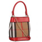 Burberry Small Bucket Bag In House Check And Red Leather 18926911